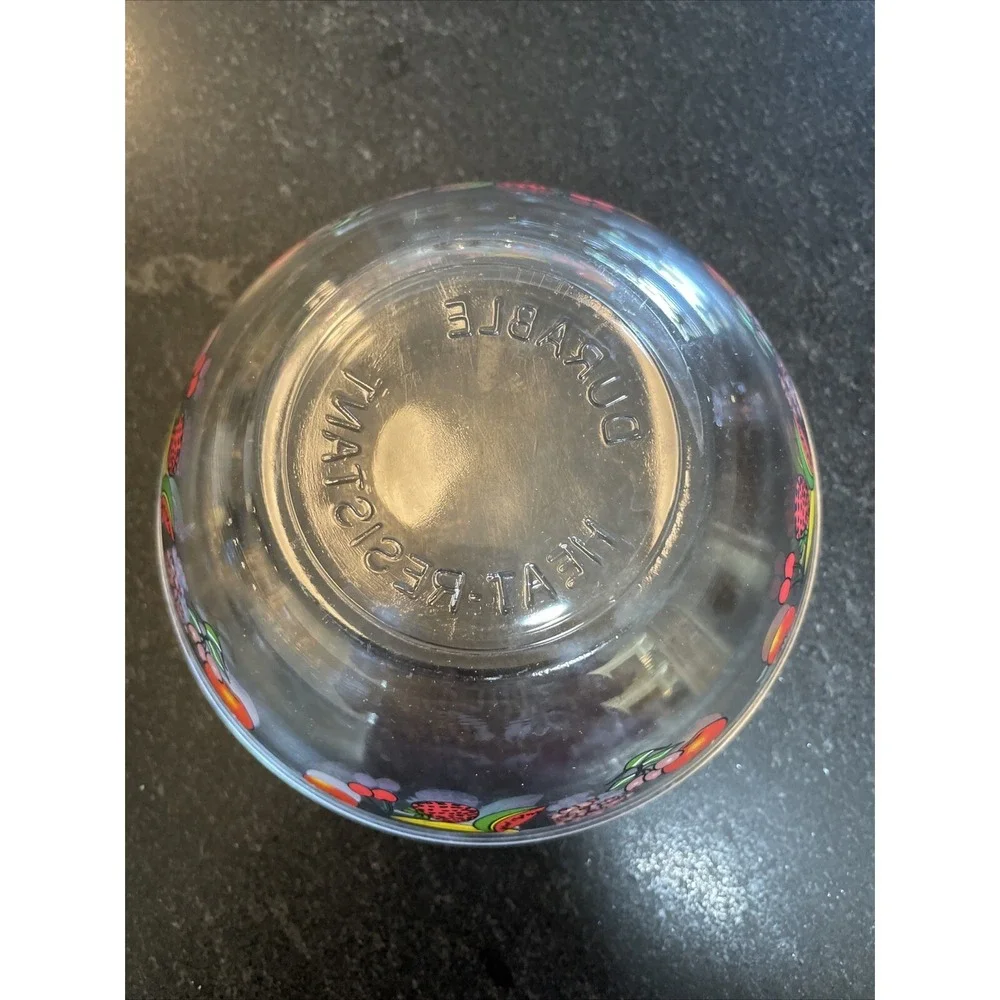 Vintage Glass Nesting Bowls Fruit Decals Mixing Salad 2 Clear Bowls Cereal